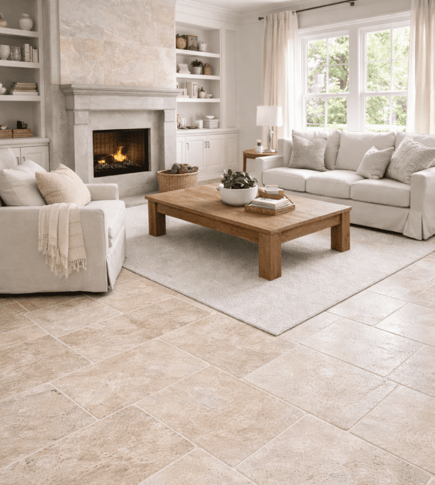 Carrelage travertin 1er choix mix light 40.6x61 cm ép. 1.2 cm Unité de vente : 1.0029 m² / 4 dalles