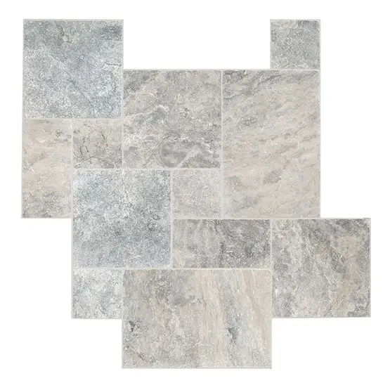 Carrelage travertin Opus  ép.1.2 cm  silver 1er choix  Unité de vente 0.754 m² par colis / 6 dalles