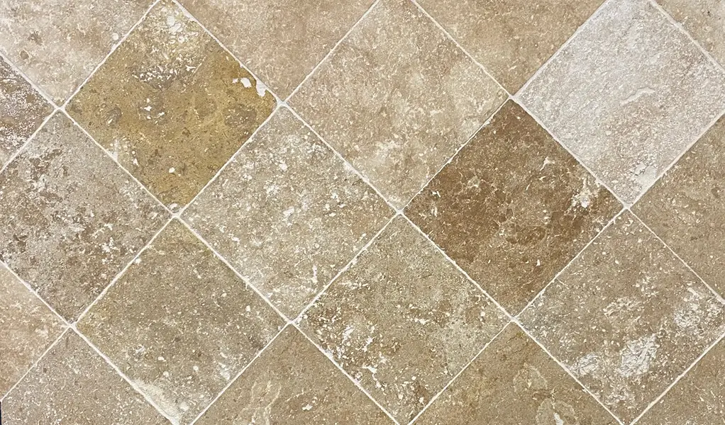 Carrelage travertin 1er choix mix beige 20.3x20.3 cm ep. 1.2 cm Unité de vente : 1.0185 m²/24 dalles