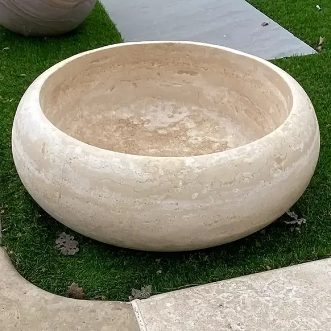 Vasque roue en pierre naturelle travertin diamètre 42 cm